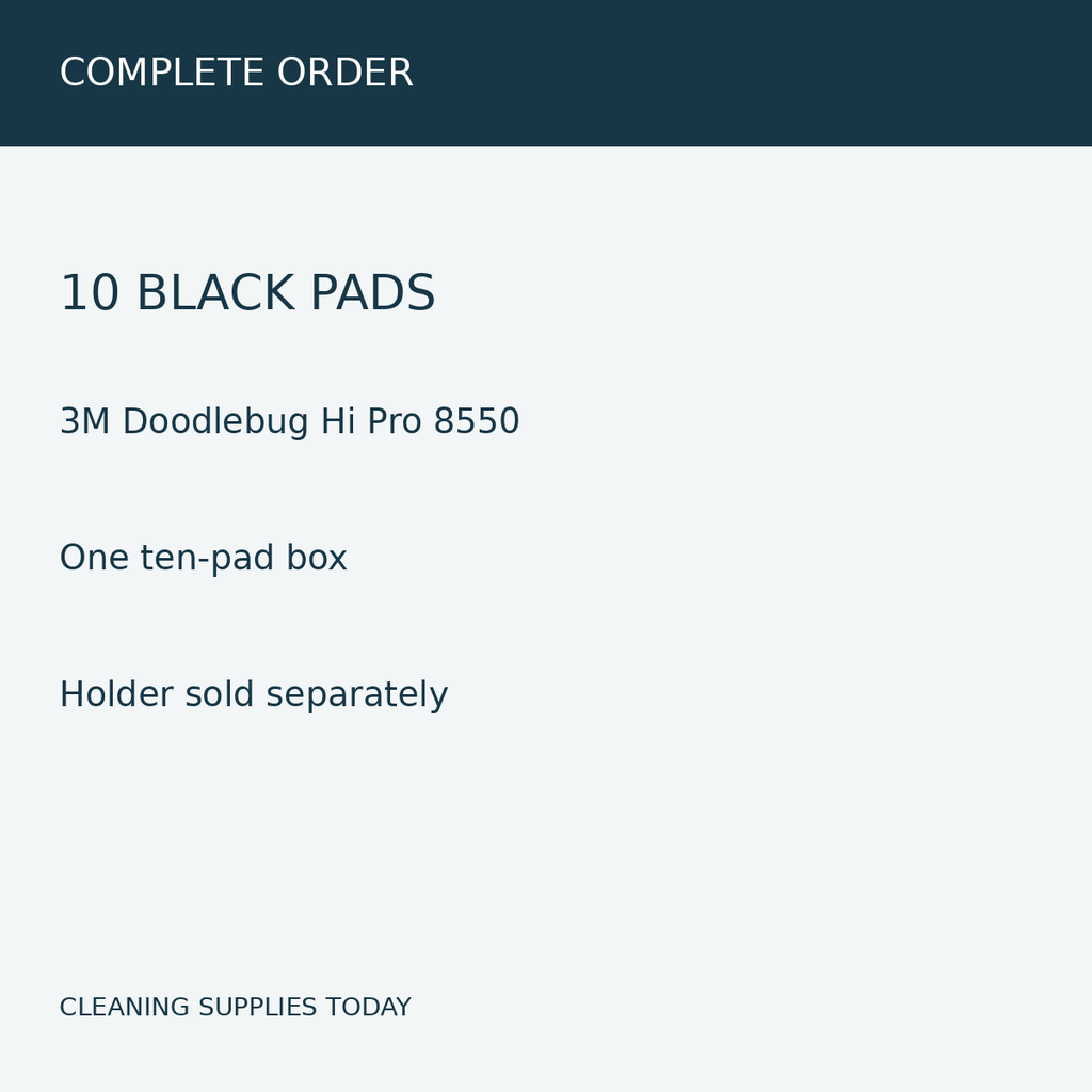 3M Doodlebug 8550-PK, ten rectangular black stripping pads — pack information
