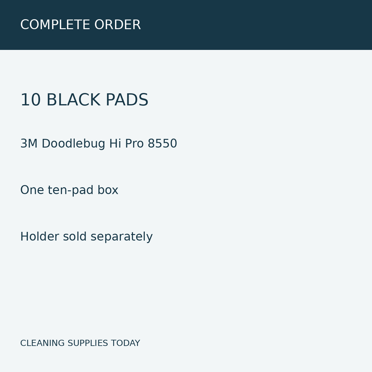 3M Doodlebug 8550-PK, ten rectangular black stripping pads — pack information