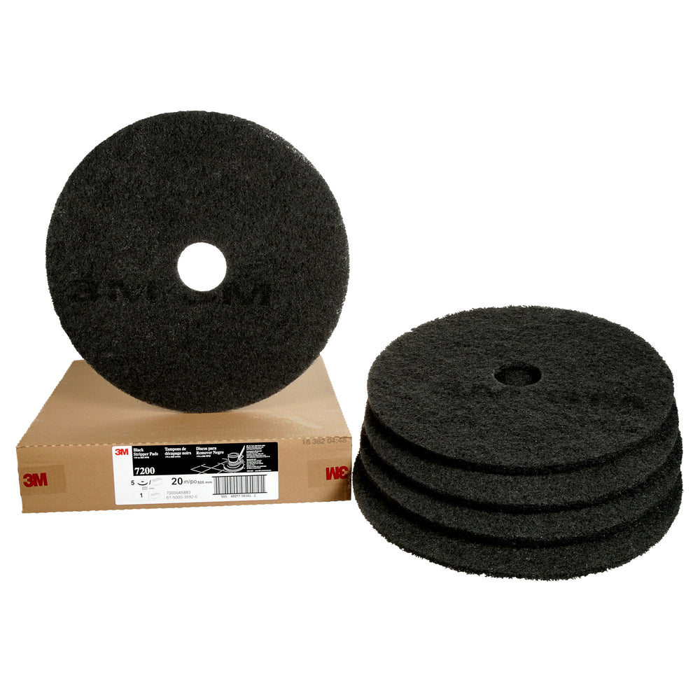 3M Black Stripper Pad 7200, 20-inch, 5 per case — 720020