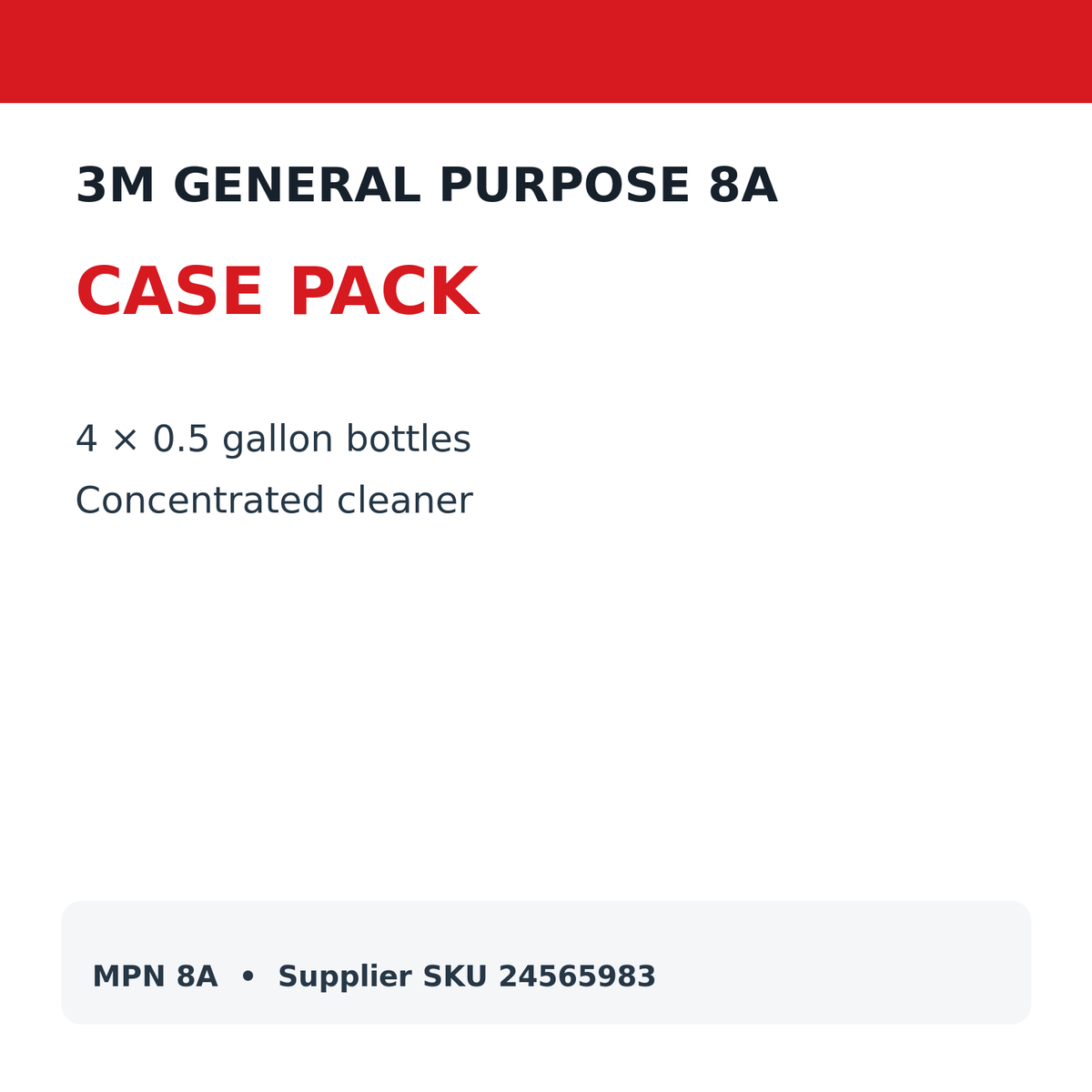3M General Purpose Cleaner 8A case pack: four half-gallon bottles