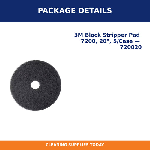 Package details for 3M Black Stripper Pad 7200, 20", 5/Case — 720020