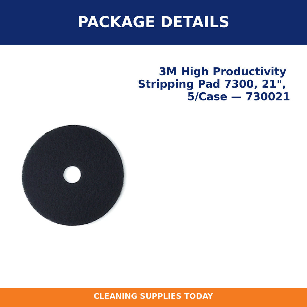 Package details for 3M High Productivity Stripping Pad 7300, 21", 5/Case — 730021