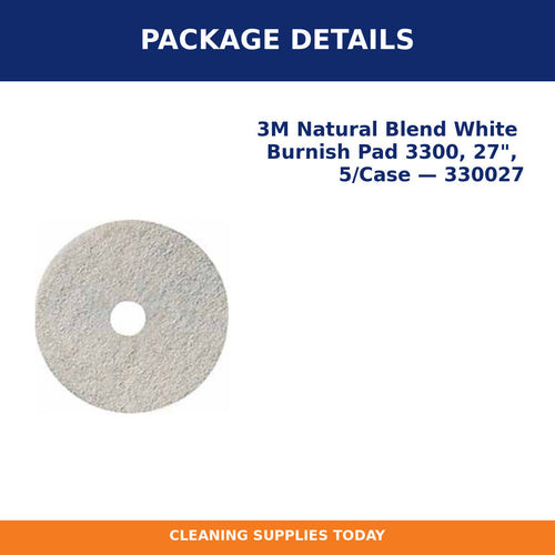 Package details for 3M Natural Blend White Burnish Pad 3300, 27", 5/Case — 330027