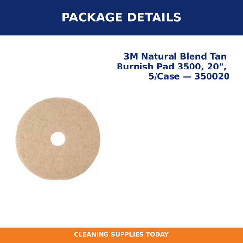 Package details for 3M Natural Blend Tan Burnish Pad 3500, 20", 5/Case — 350020