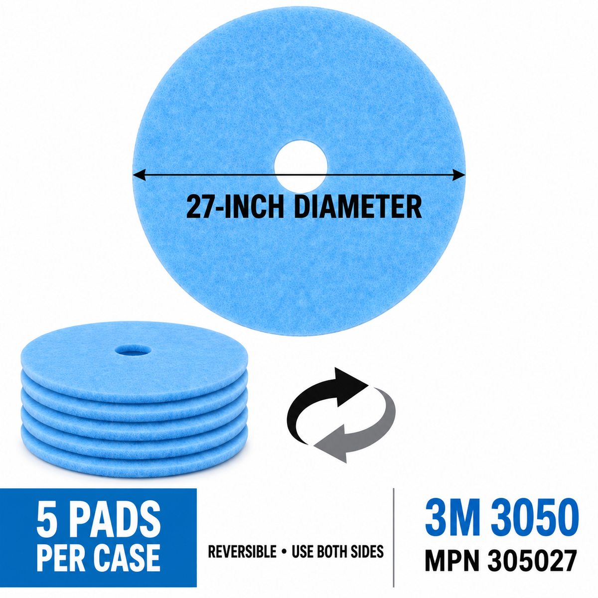 3M Sky Blue Burnish Pad 3050, 27-inch, 5 pads per case — MPN 305027