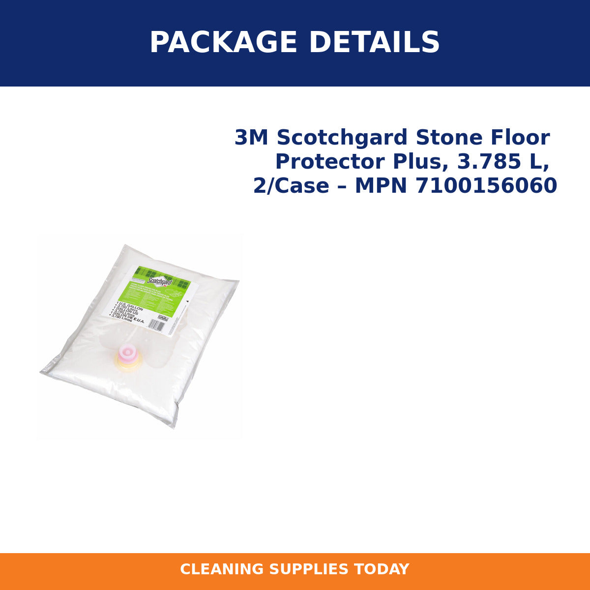 Package details for 3M Scotchgard Stone Floor Protector Plus, 3.785 L, 2/Case – MPN 7100156060