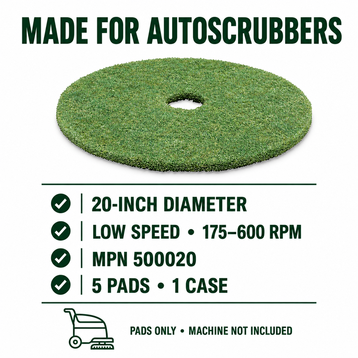 3M TopLine Autoscrubber Pad 5000, 20-inch, 5 pads per case — MPN 500020