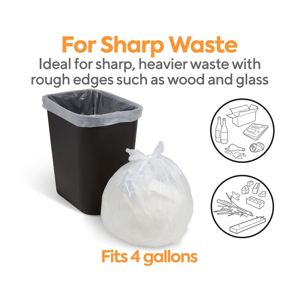 Coastwide Professional 4 Gallon Clear Trash Bags, 0.35 mil, 1,000/Case – CW22236 — receptacle fit and waste suitability