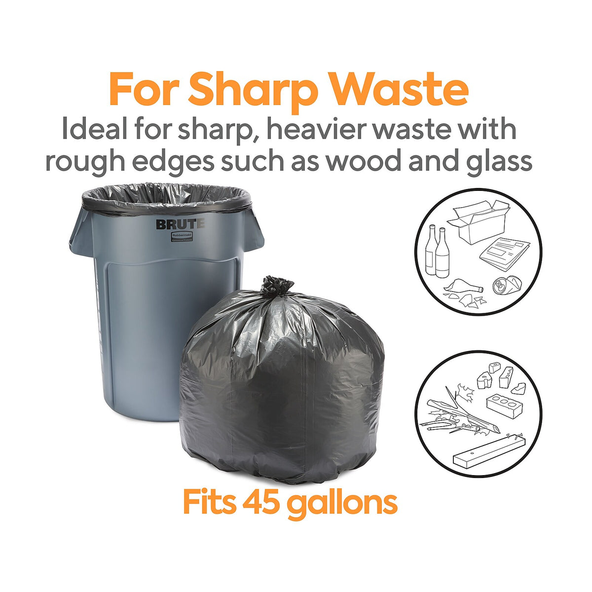 Coastwide Professional 40–45 Gallon Black Trash Bags, 1.3 Mil, 100/Case – CW22340 — receptacle fit and waste suitability