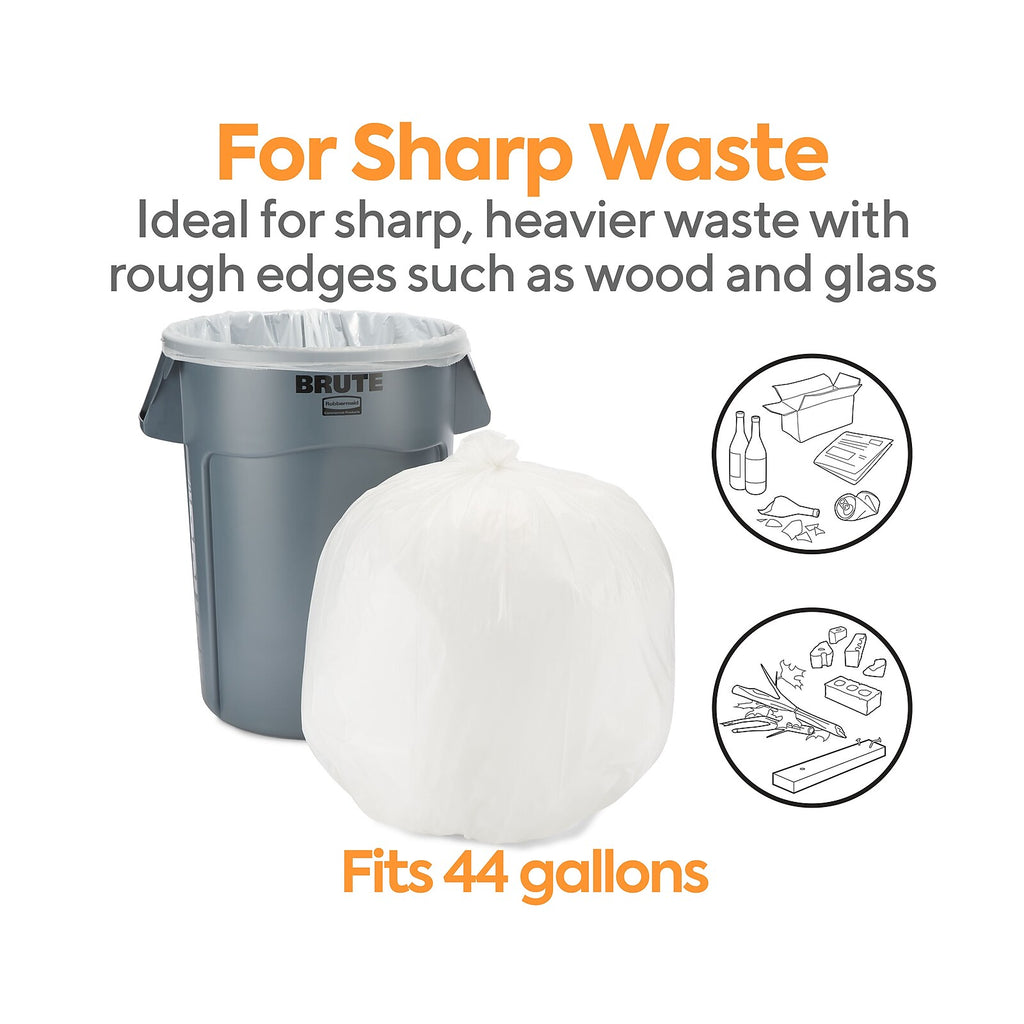 Coastwide Professional 44 Gallon Clear Trash Bags, 1.3 mil, 100/Case – CW25526 — receptacle fit and waste suitability