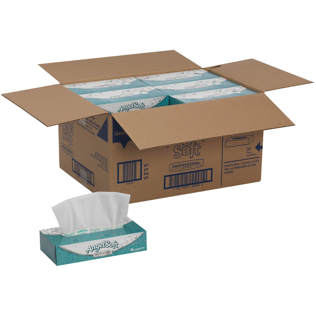 Angel Soft Professional 48580 open case with facial tissue boxes