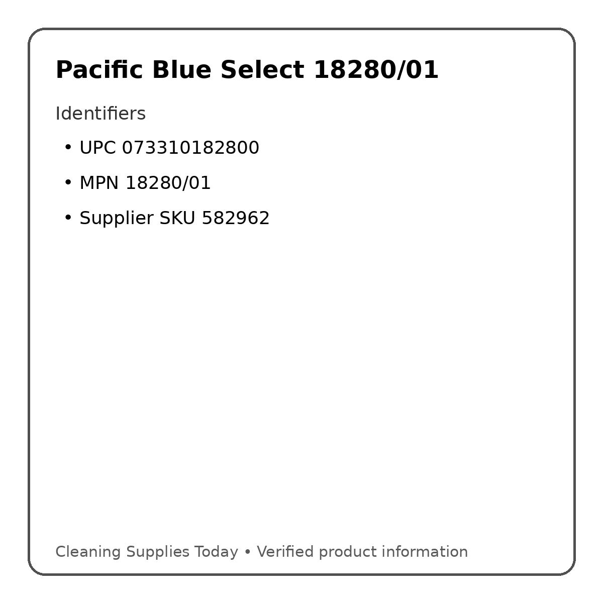 Pacific Blue Select 18280/01 identifiers