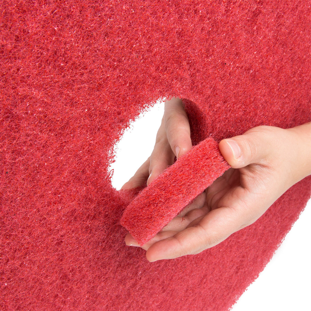 3M Red Buffer Pad 5100, 13 inch, 5/Case — close view of pad fiber construction and center opening; representative product detail