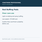 Red Buffing Pads - Floor care use; 5 pads / 1 carton; 17-inch diameter; product information graphic