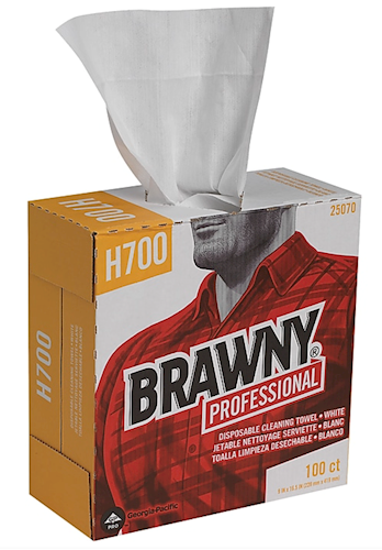 Brawny Professional H700 Heavy-Duty Cleaning Wipers, White, 100/Box – 25070