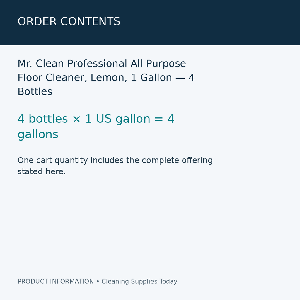 Mr. Clean Professional All Purpose Floor Cleaner, Lemon, 1 Gallon — 4 Bottles — order contents information card