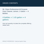 Mr. Clean Professional All Purpose Floor Cleaner, Lemon, 1 Gallon — 4 Bottles — order contents information card