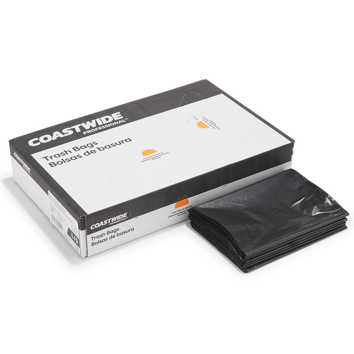 Coastwide 55–60 Gallon Black Trash Bags, 38" x 58", 0.95 mil, 100/Case
