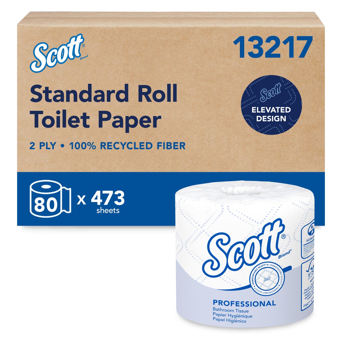 Scott Essential 2-Ply Toilet Paper, 473 Sheets, 80 Rolls – MPN 13217 product on white background