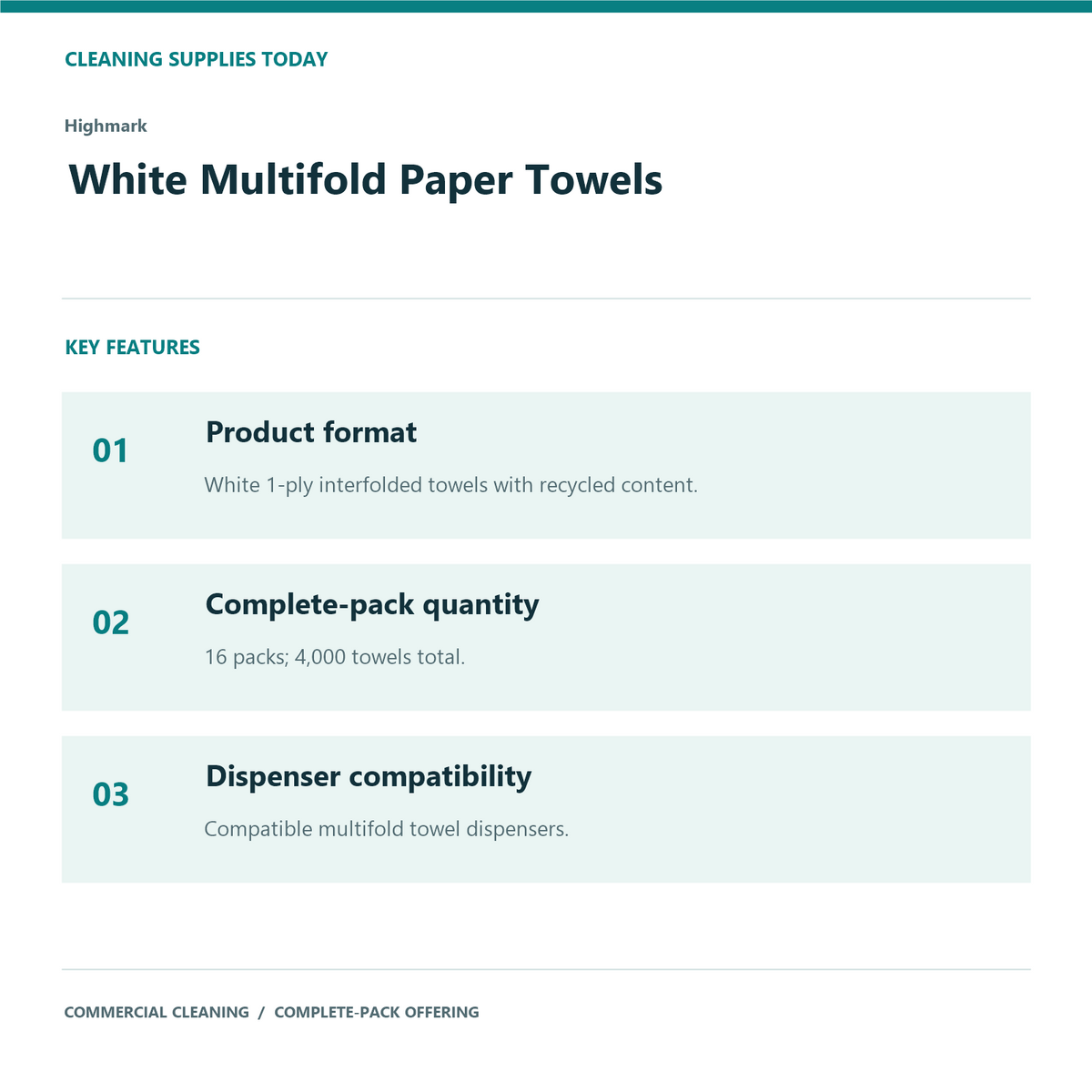 Highmark White Multifold Paper Towels, 4,000 Towels — product features