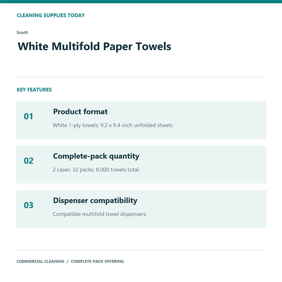 Scott White Multifold Paper Towels, 2-Case Pack, 8,000 Towels — product features