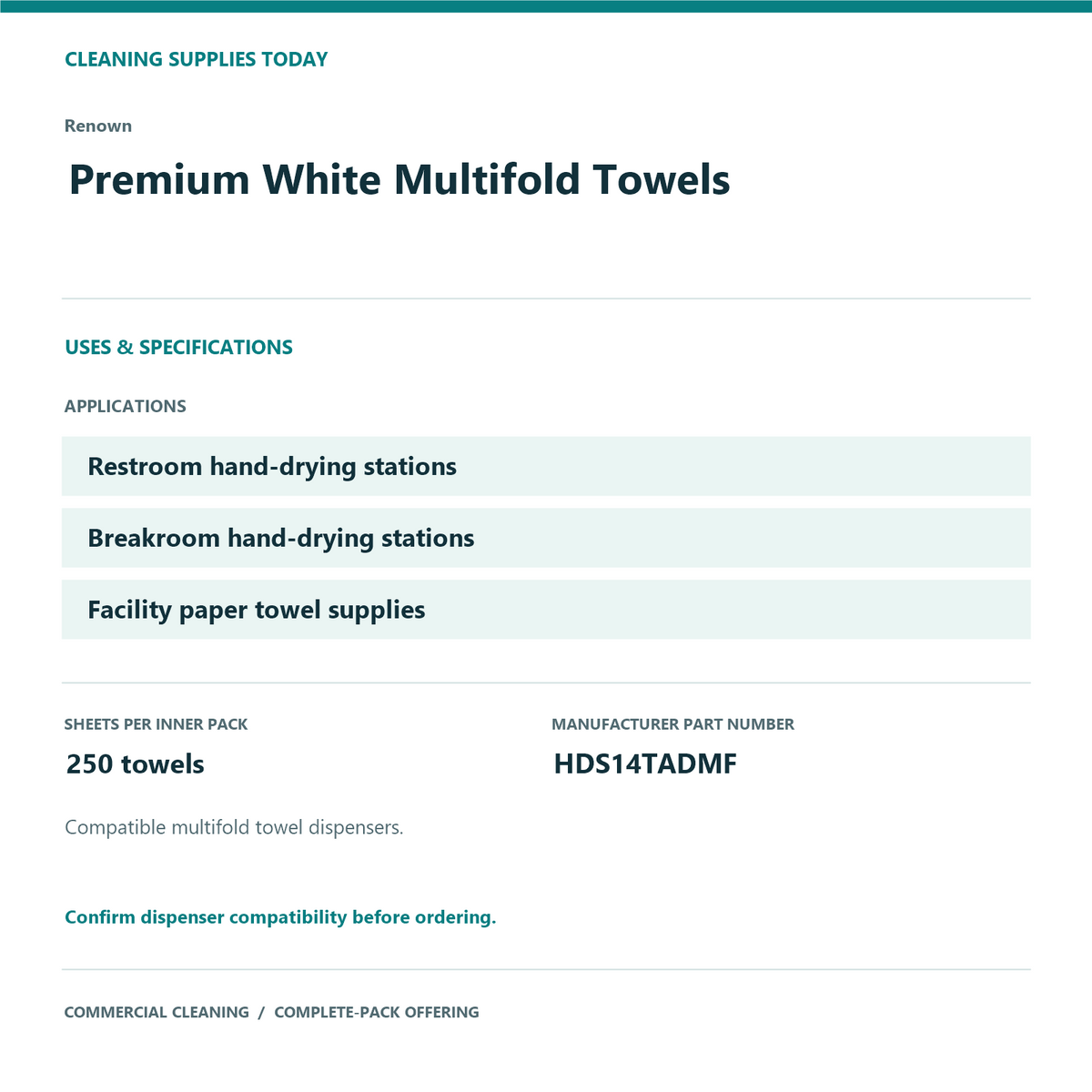 Renown Premium White Multifold Towels, 2-Case Pack, 8,000 Towels — uses and specifications