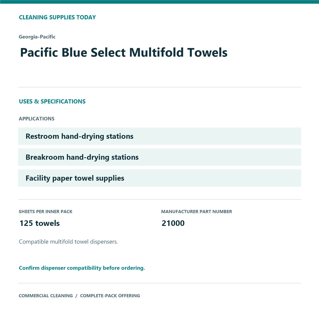 Georgia-Pacific Pacific Blue Select Multifold Towels, 2-Case Pack, 4,000 Towels — uses and specifications