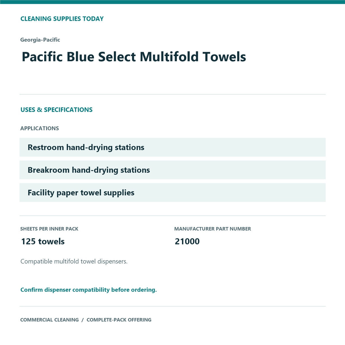 Georgia-Pacific Pacific Blue Select Multifold Towels, 2-Case Pack, 4,000 Towels — uses and specifications