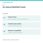 Renown Eco Natural Multifold Towels, 2-Case Pack, 8,000 Towels — product features