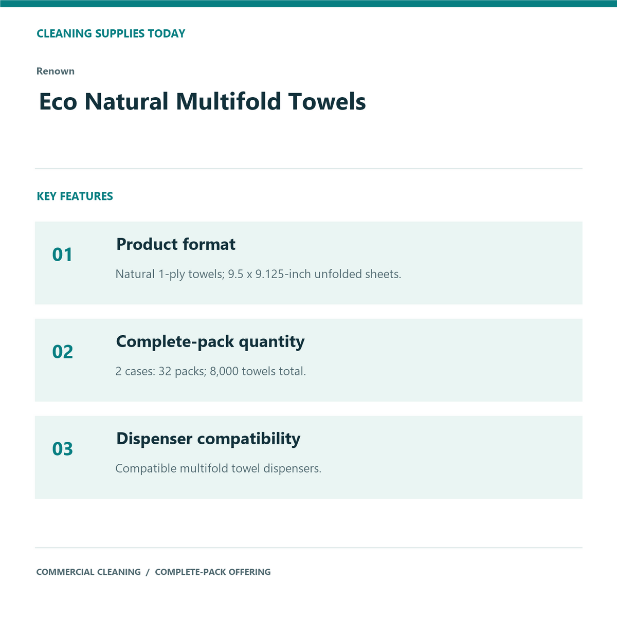 Renown Eco Natural Multifold Towels, 2-Case Pack, 8,000 Towels — product features
