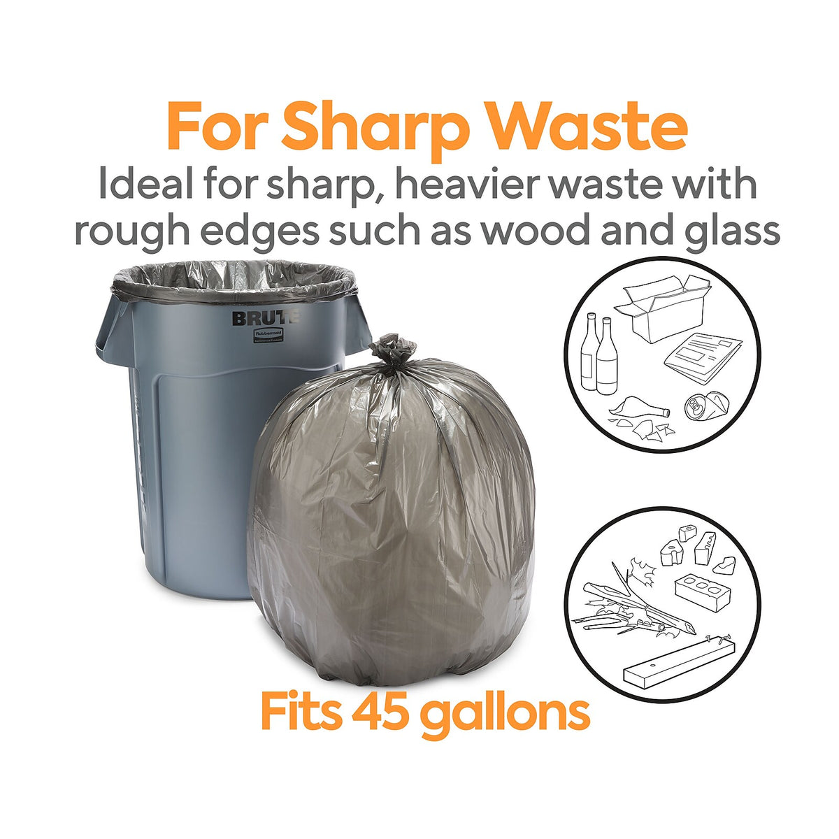 Coastwide Professional 40–45 Gallon Black Trash Bags, 1.5 Mil, 40 × 48 in, 50/Case – CW19242 — receptacle fit and waste suitability