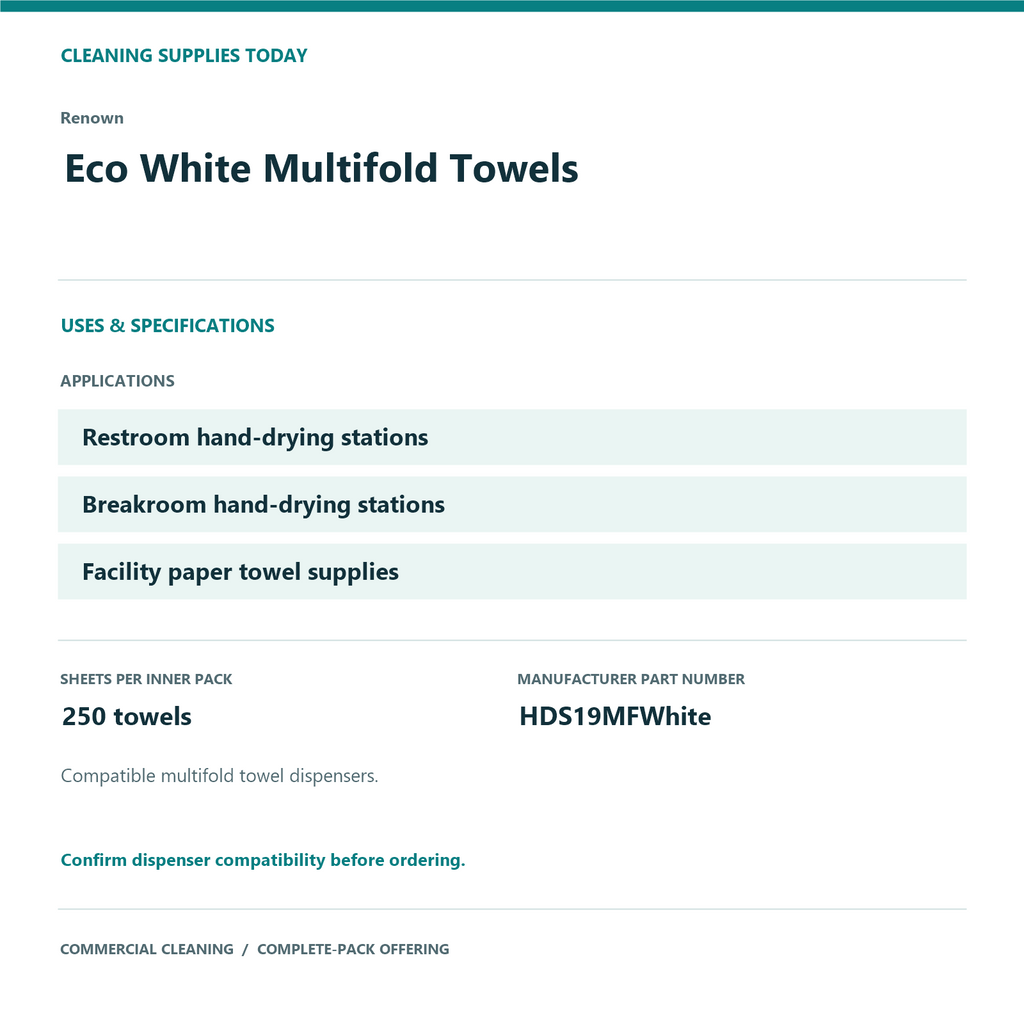Renown Eco White Multifold Towels, 2-Case Pack, 8,000 Towels — uses and specifications