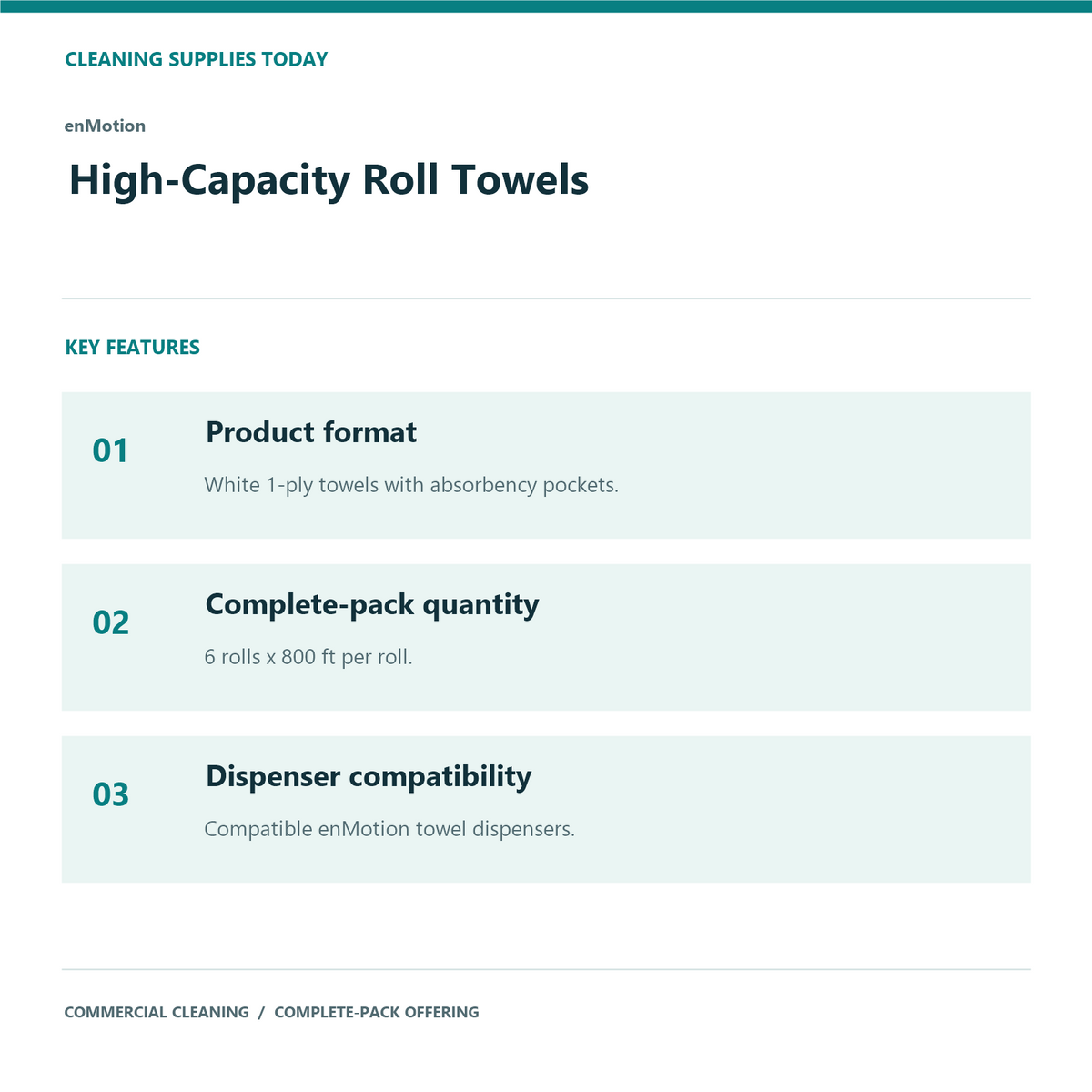 enMotion High-Capacity Roll Towels, 800 ft, 6 Rolls — product features