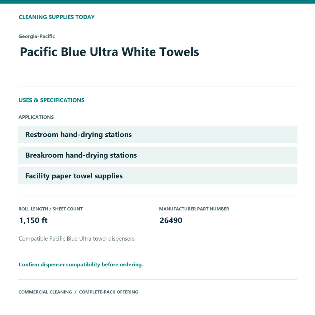 Georgia-Pacific Pacific Blue Ultra White Towels, 1,150 ft, 6 Rolls — uses and specifications