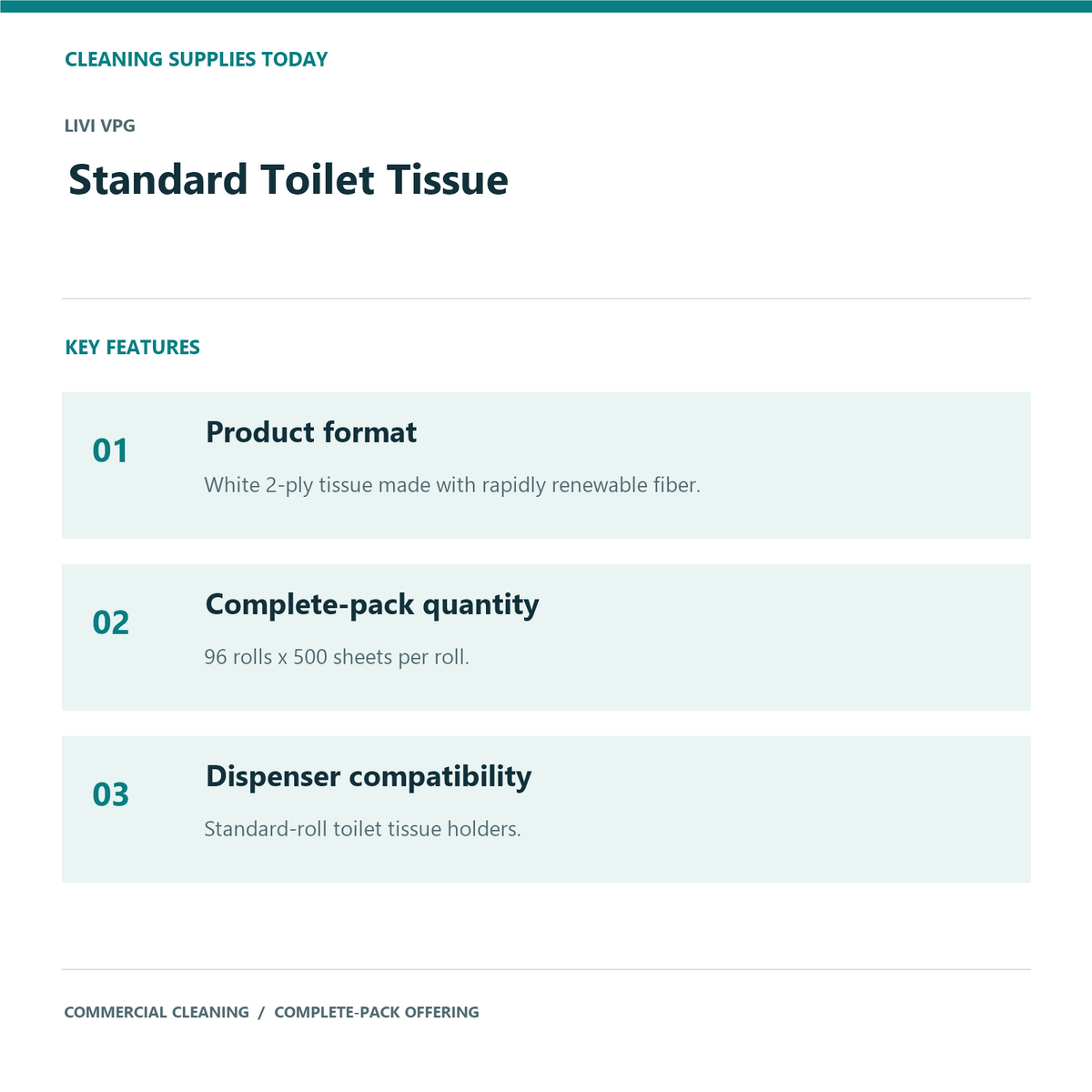 LIVI VPG Standard Toilet Tissue, 500 sheets, 96 Rolls — product features
