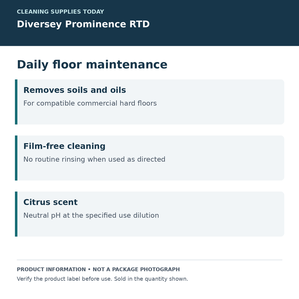 Diversey Prominence RTD — daily floor maintenance; product information card