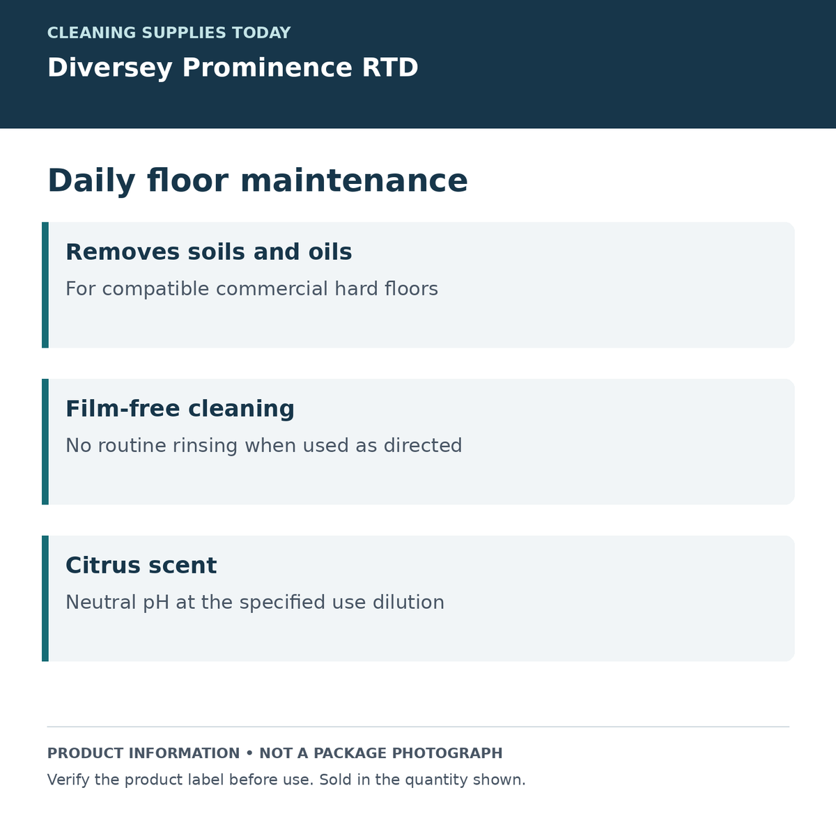Diversey Prominence RTD — daily floor maintenance; product information card