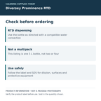 Diversey Prominence RTD — dispensing and safe-use reminders; product information card