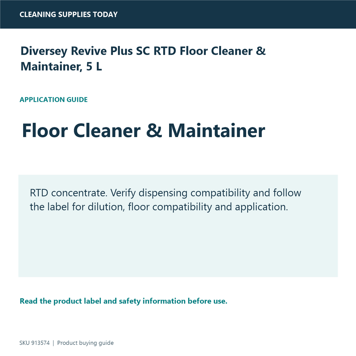 Diversey Revive Plus SC RTD Floor Cleaner & Maintainer, 5 L — application and compatibility guide