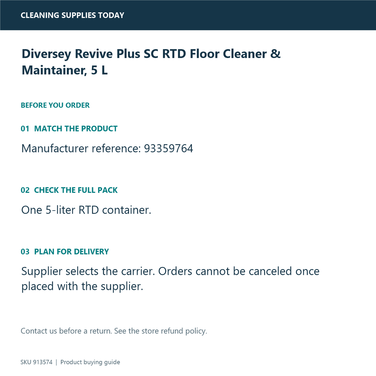 Diversey Revive Plus SC RTD Floor Cleaner & Maintainer, 5 L — pack identification and ordering guide