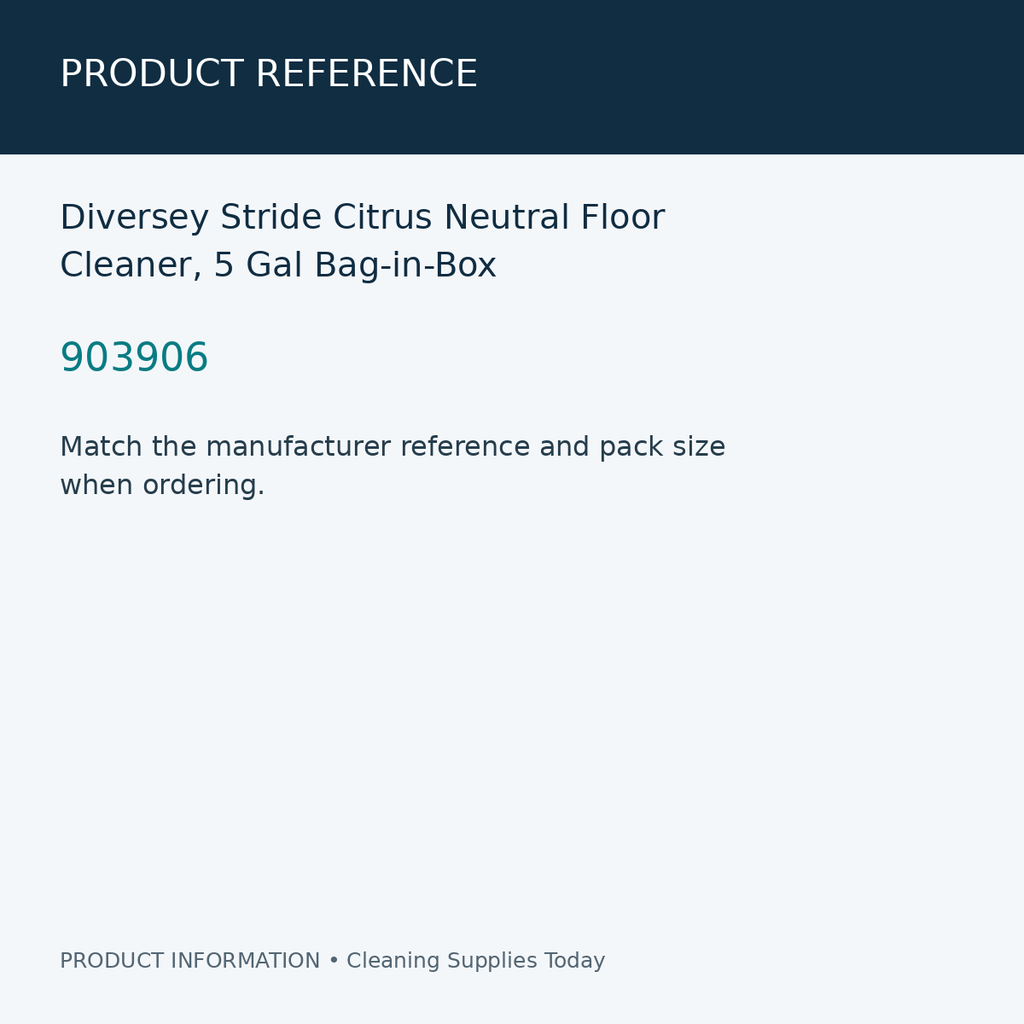 Diversey Stride Citrus Neutral Floor Cleaner, 5 Gal Bag-in-Box — product reference information card
