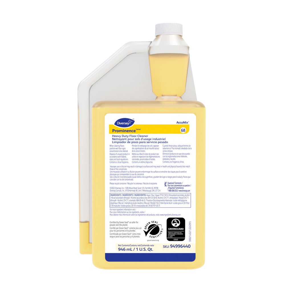 Diversey Prominence 68 Heavy Duty Floor Cleaner 94996440, one 32 fl oz AccuMix bottle, front label and measuring chamber