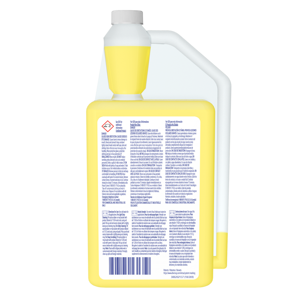 Diversey Prominence 68 Heavy Duty Floor Cleaner 94996440, one 32 fl oz AccuMix bottle, rear label, directions and hazard information