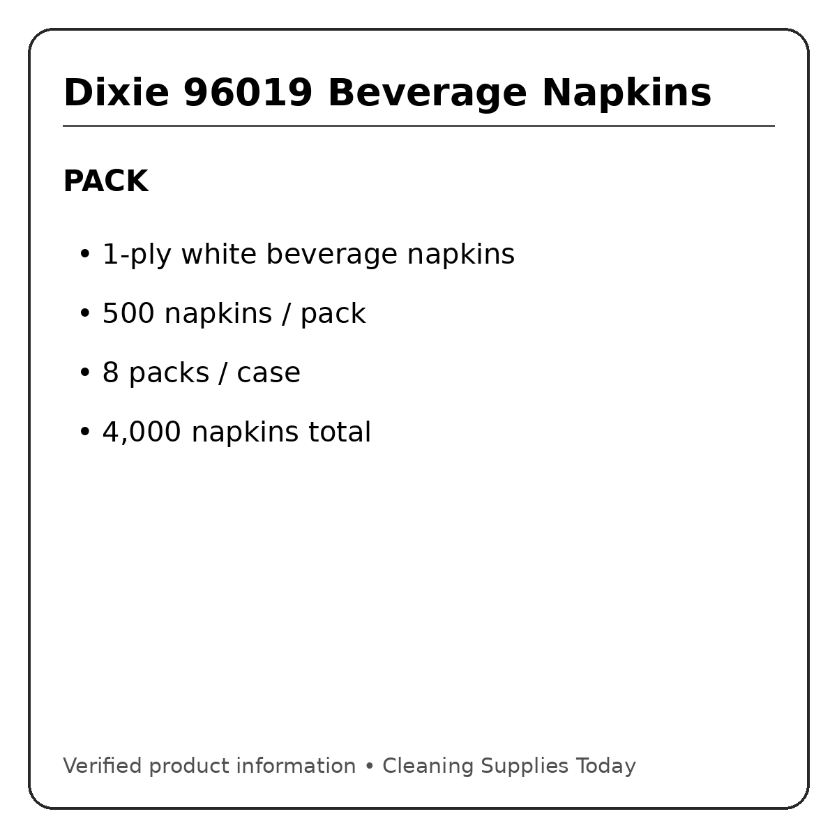Dixie 96019 pack quantity information