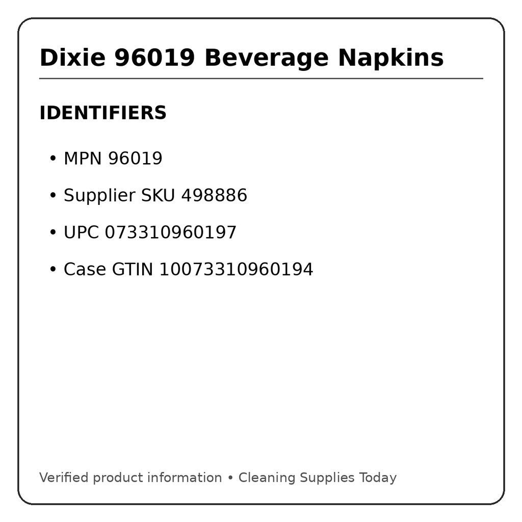 Dixie 96019 identifiers