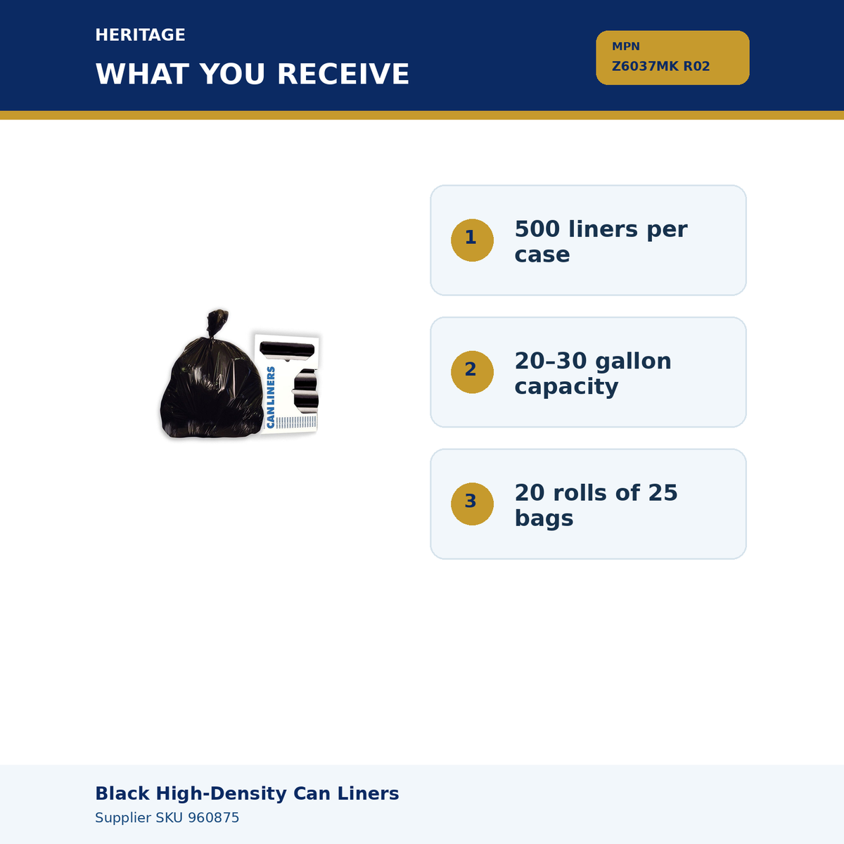 Heritage Z6037MK R02 – package quantity and bag dimensions