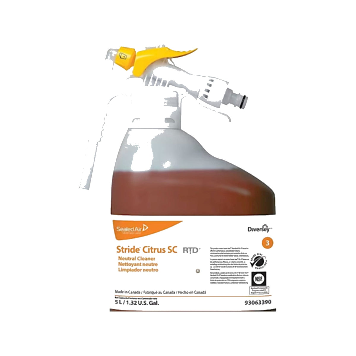Diversey Stride SC 3 Neutral Cleaner RTD, Citrus, 5 L – MPN 93063390 product on white background