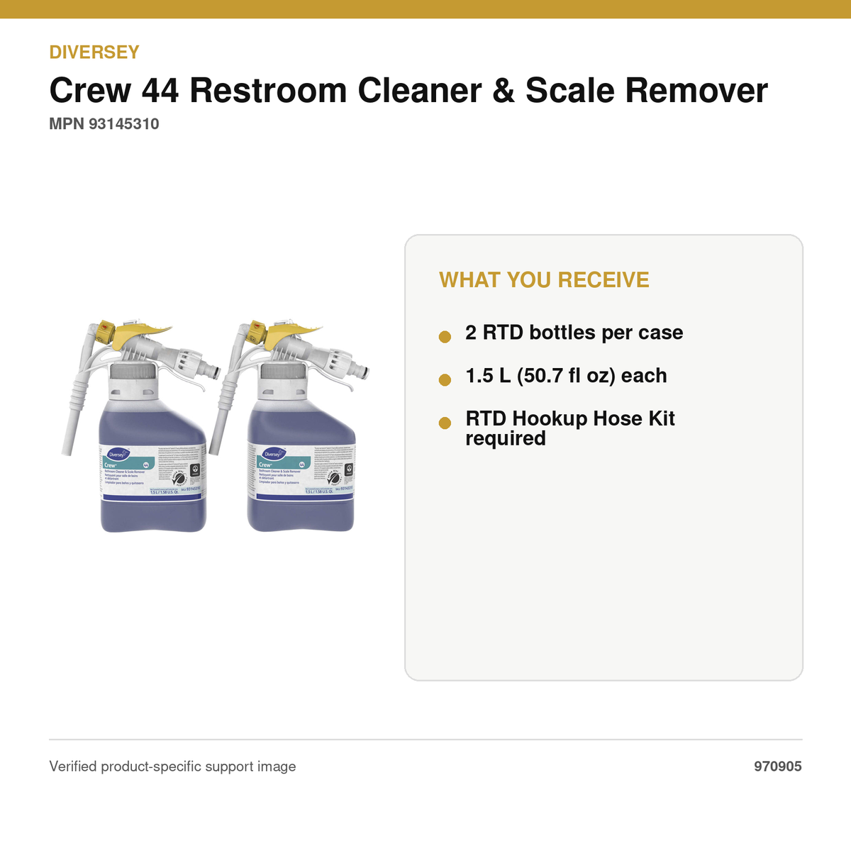 Diversey Crew 44 Restroom Cleaner & Scale Remover RTD, 50.7 oz, 2/Case – MPN 93145310 – package quantity and what you receive