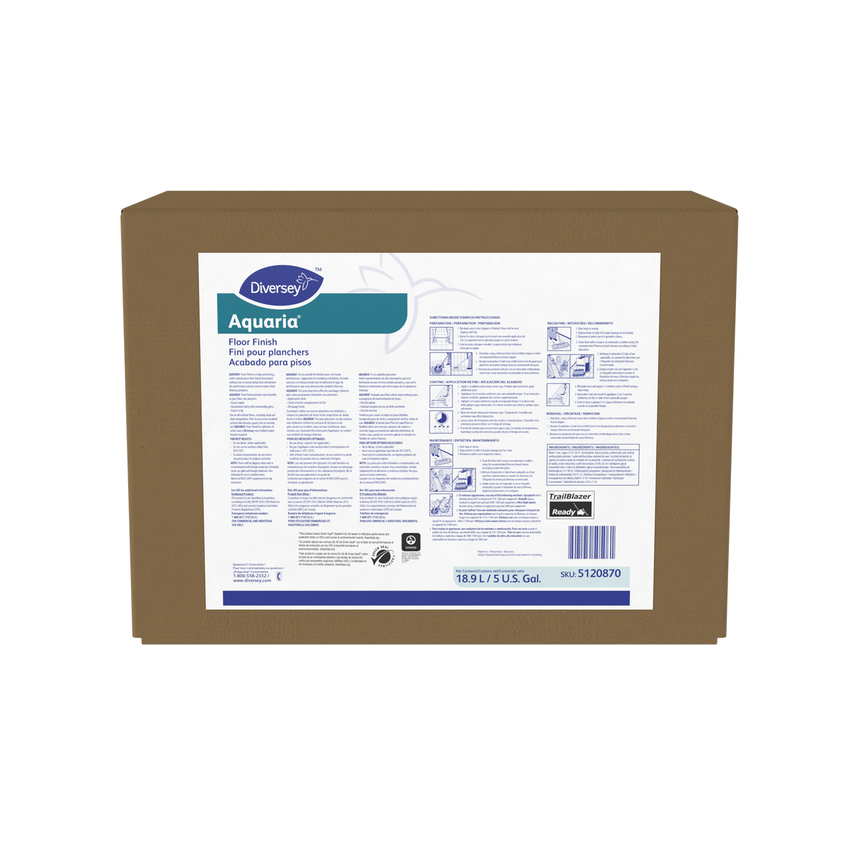 Diversey Aquaria floor finish 5 gallon bag-in-box 5120870 front view
