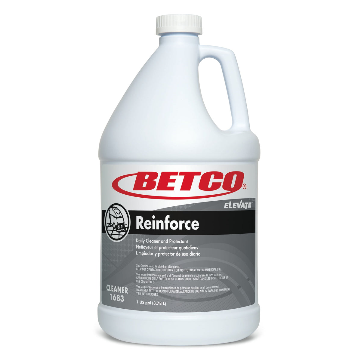 Betco Reinforce 1683 daily floor cleaner and protectant, one-gallon bottle; offer includes four bottles